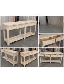 BANCONE 4 CASSETTI 2 RIPIANI SHABBY VERDE IN LEGNO MASSELLO 200x50x105