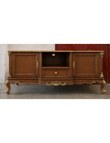 Porta tv 2 ante 1 cassetto barocco Legno noce e oro 174x60x76