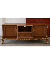 Porta tv 2 ante 1 cassetto barocco Legno noce e oro 174x60x76