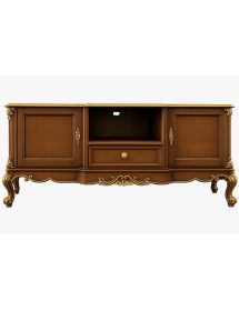 Porta tv 2 ante 1 cassetto barocco Legno noce e oro 174x60x76