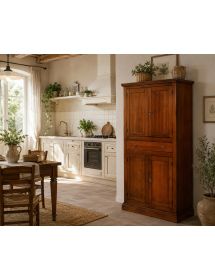 ARMADIO DISPENSA 4 PORTE ARTE POVERA IN LEGNO TINTA NOCE 80x40x150
