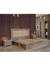LETTO CORTINA MATRIMONIALE IN LEGNO DI ABETE GRIGIO CON VANI LATERALI