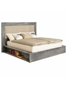 LETTO CORTINA MATRIMONIALE IN LEGNO DI ABETE GRIGIO CON VANI LATERALI