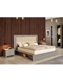 LETTO CORTINA MATRIMONIALE IN LEGNO DI ABETE GRIGIO CON VANI LATERALI