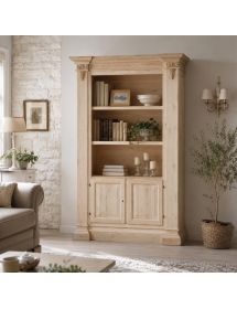 LIBRERIA CLASSICA 2 PORTE 2 RIPIANI IN LEGNO GREZZO L.145 P.50 H.202 (407)