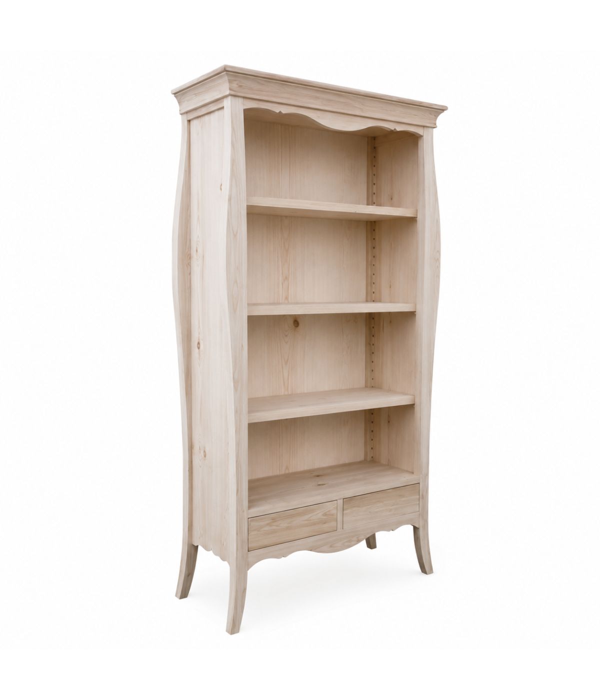 Libreria classica 3 ripiani 2 cassetti legno grezzo L.106 P.47 H.204