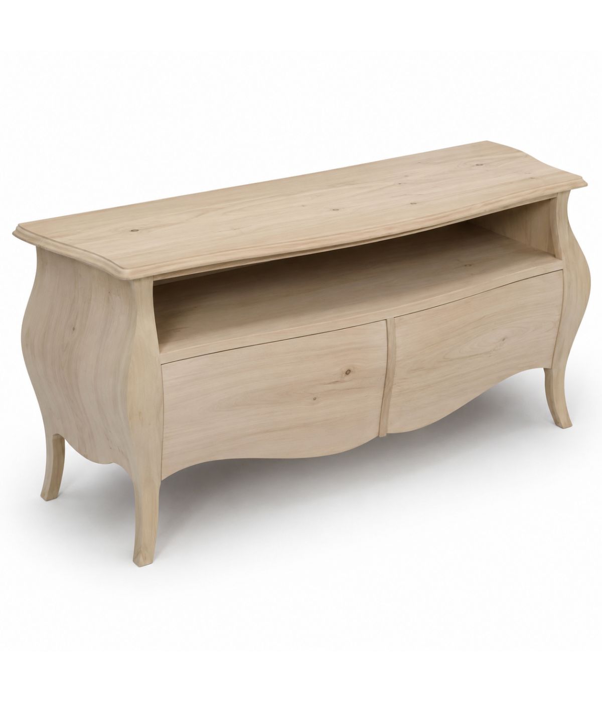 PORTA TV  CLASSICO IN LEGNO BOMBATO 2 CASSETTI GREZZO L.141 P.45 H.62 (3267)