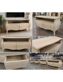 PORTA TV  CLASSICO IN LEGNO BOMBATO 2 CASSETTI GREZZO L.141 P.45 H.62 (3267)