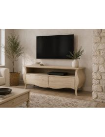 PORTA TV  CLASSICO IN LEGNO BOMBATO 2 CASSETTI GREZZO L.141 P.45 H.62 (3267)