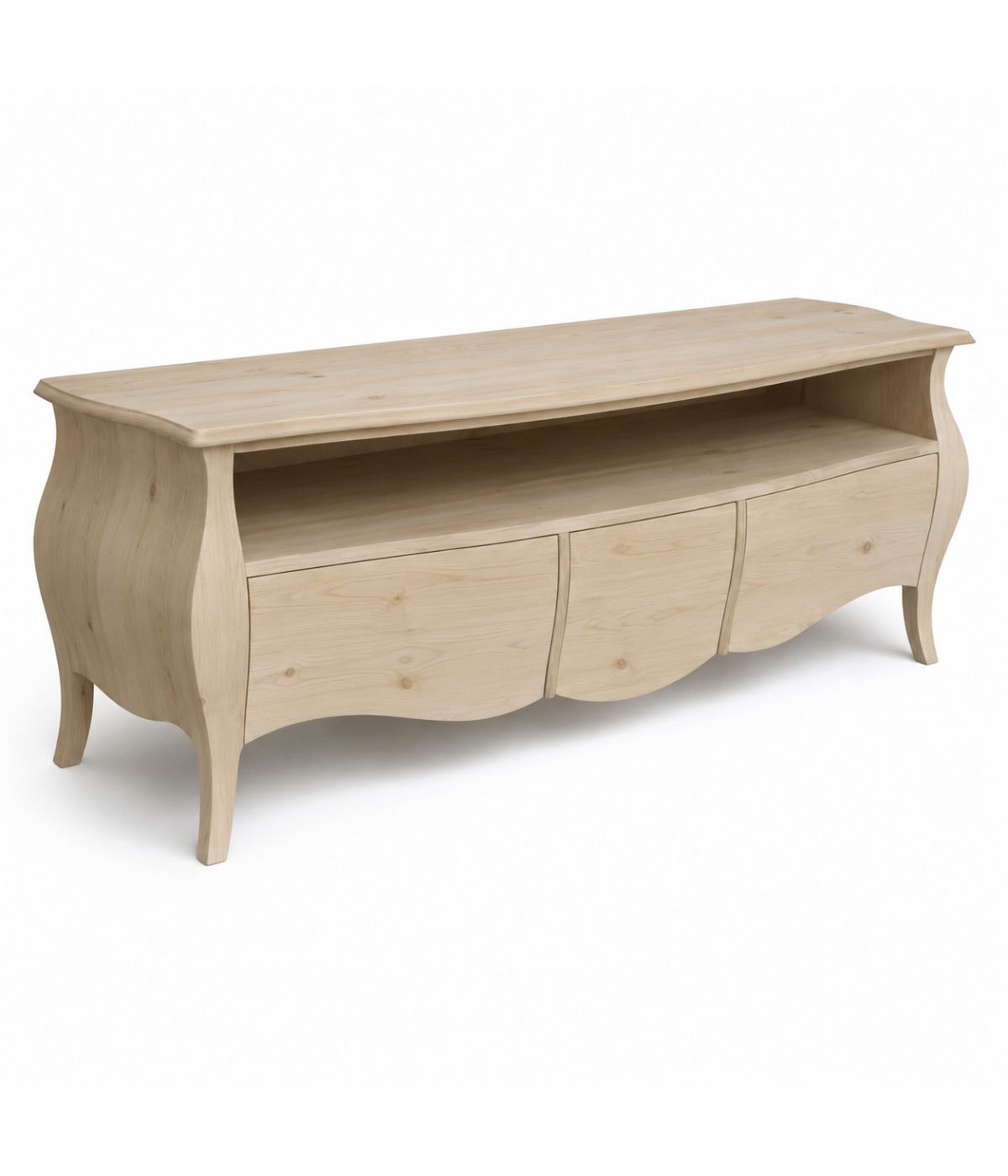 PORTA TV  CLASSICO IN LEGNO BOMBATO 3 CASSETTI GREZZO L.176 P.45 H.62 (3268)