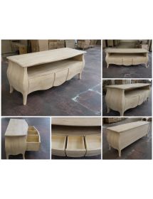 PORTA TV  CLASSICO IN LEGNO BOMBATO 3 CASSETTI GREZZO L.176 P.45 H.62 (3268)