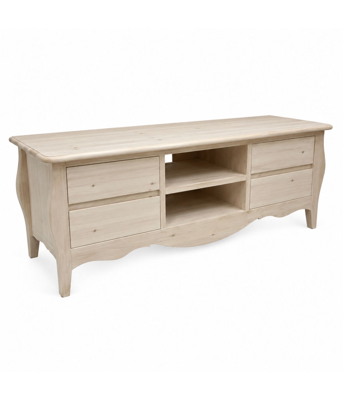 PORTA TV  CLASSICO IN LEGNO BOMBATO 4 CASSETTI GREZZO L.182 P.50 H.61 (3026)