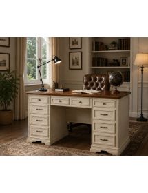 SCRIVANIA CLASSICA 10 CASSETTI IN LEGNO BIANCO/NOCE 180X85X82