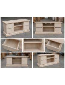 Porta tv 4 cassetti 2 vani a giorno shabby bianco anticato 120x53x53