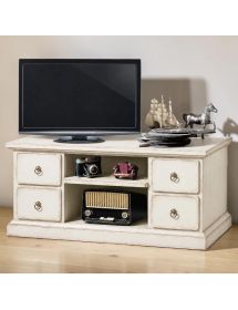 Porta tv 4 cassetti 2 vani a giorno shabby bianco anticato 120x53x53