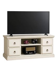 Porta tv 4 cassetti 2 vani a giorno shabby bianco anticato 120x53x53