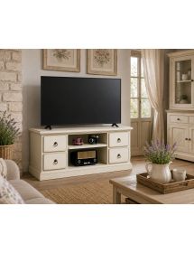 Porta tv 4 cassetti 2 vani a giorno shabby bianco anticato 120x53x53