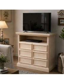 Porta tv 6 cassetti 1 vano a giorno Legno grezzo 83x47x84 (715)