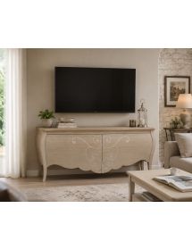 PORTA TV IN LEGNO BOMBATO 2 CASSETTI GREZZO L.150 P.50 H.66 (004)