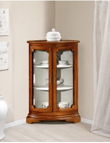 Vetrina ad angolo vetro curvo classica Legno tinta noce 54X54X112