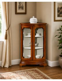 etrina ad angolo vetro curvo classica Legno tinta noce 54X54X112