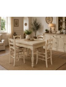 Tavolo  quadrato Allungabile Legno Bianco anticato gamba tornita 80x80 90x90 100x100