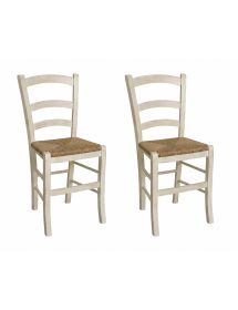 Set 2 sedie legno shabby bianco anticato seduta paglia 43x46x89