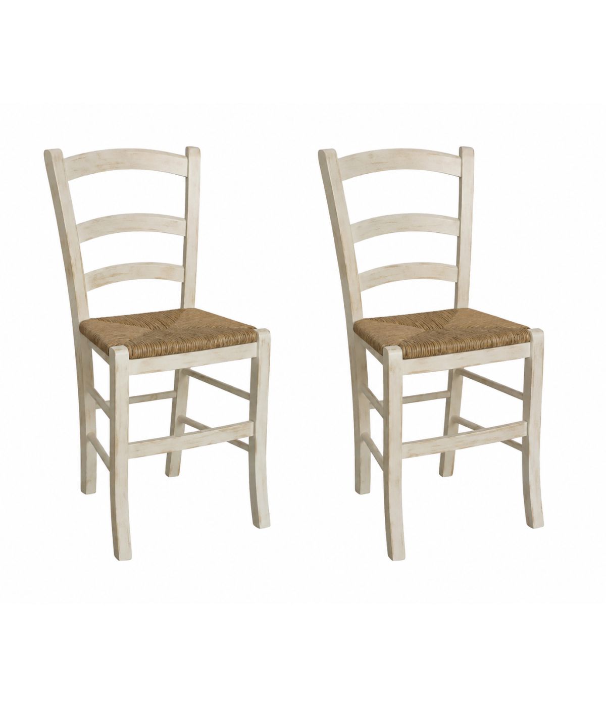 Set 2 sedie legno shabby bianco anticato seduta paglia 43x46x89