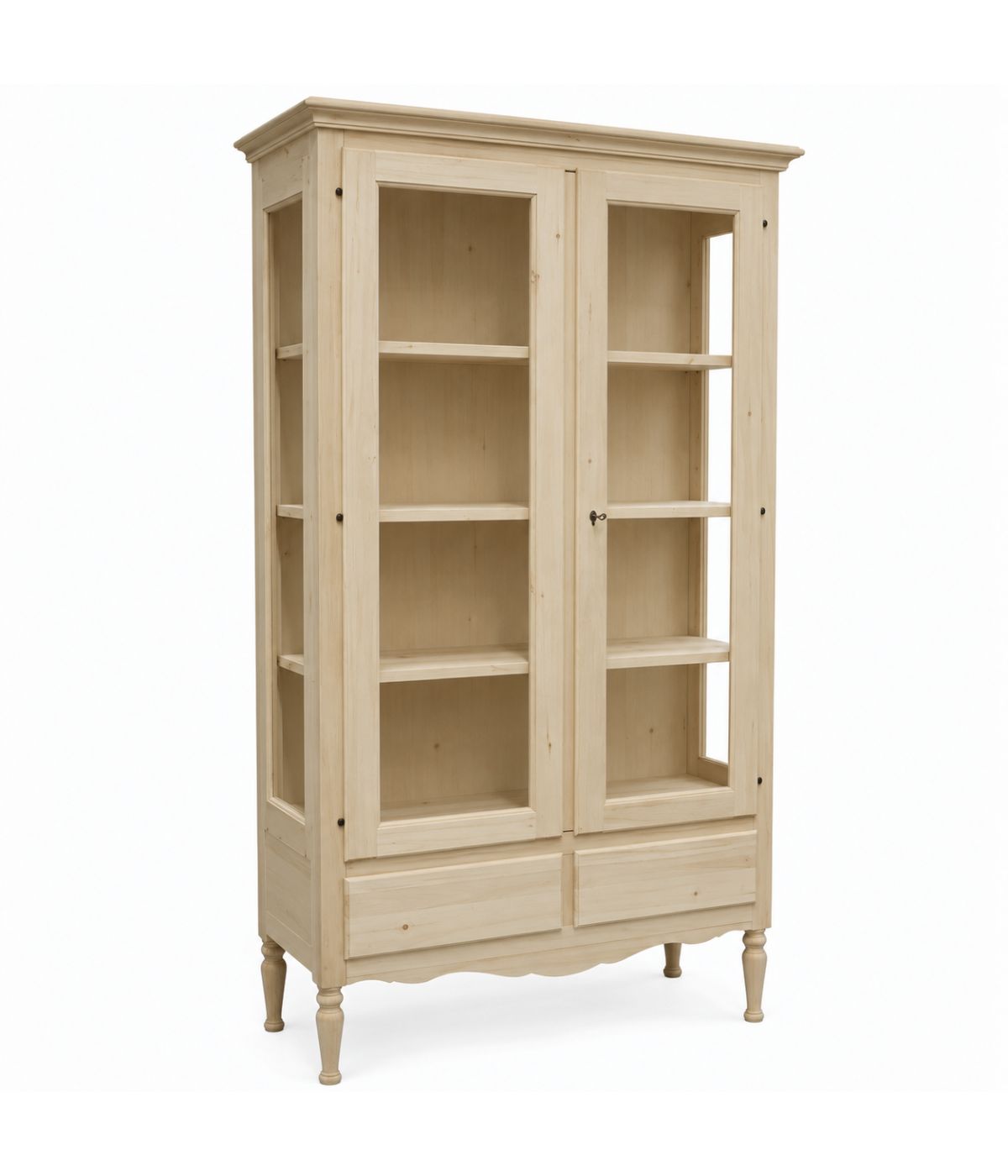 Vetrina 2 porte 2 cassetti classica legno grezzo 102x42x191 (952)