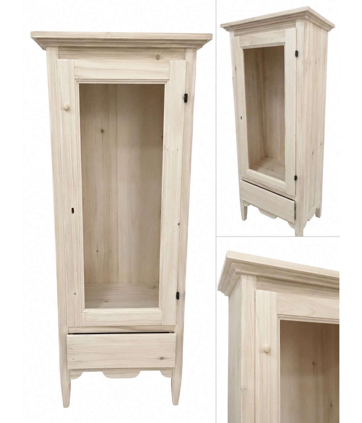 VETRINA CLASSICA 1 ANTA 1 CASSETTO IN LEGNO GREZZO L.57 P.40 H.134 (718)