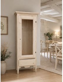VETRINA CLASSICA 1 ANTA 1 CASSETTO IN LEGNO GREZZO L.57 P.40 H.134 (718)