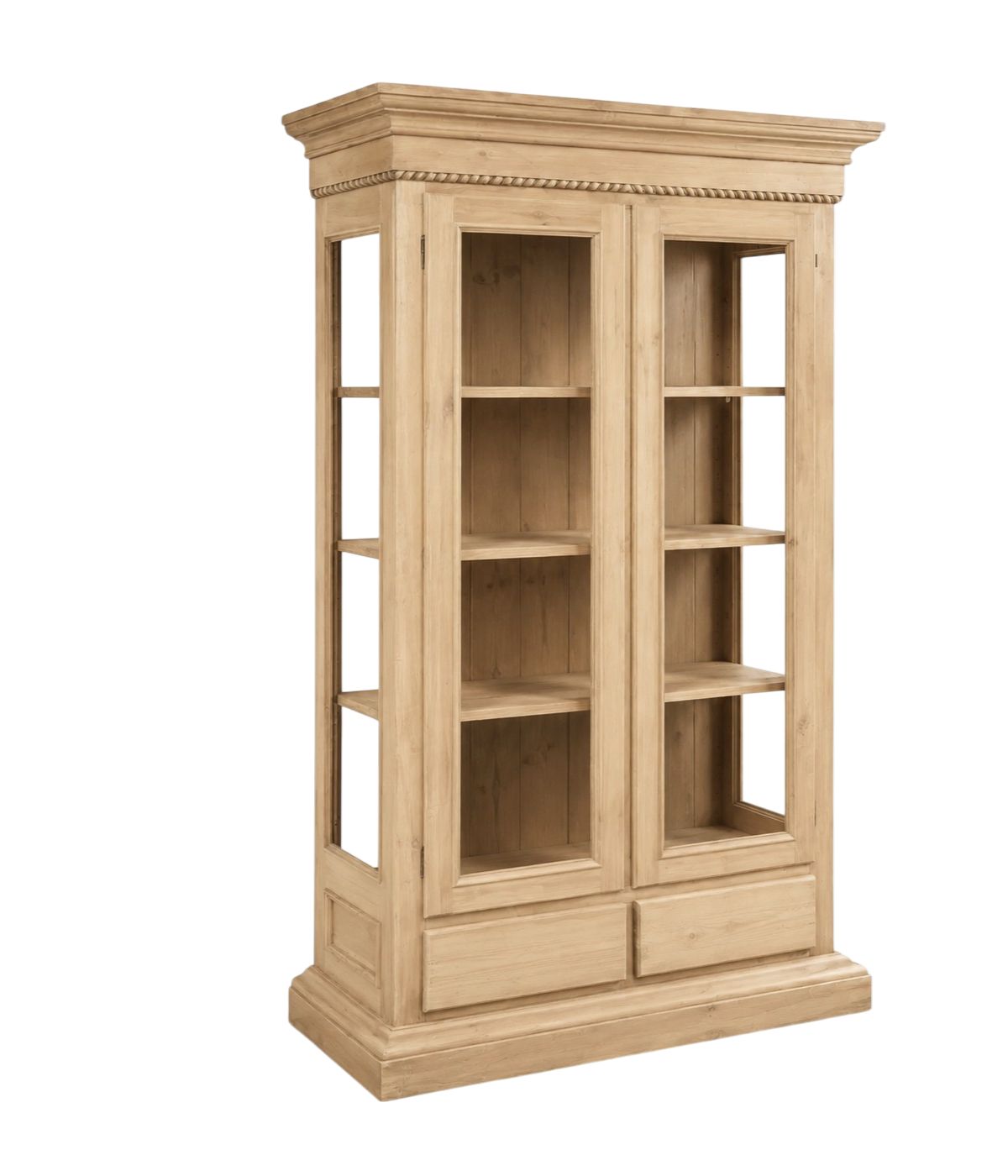 VETRINA CLASSICA 2 PORTE IN LEGNO GREZZO L.125 P.48 H.196 (606)