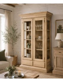 VETRINA CLASSICA 2 PORTE IN LEGNO GREZZO L.125 P.48 H.196 (606)