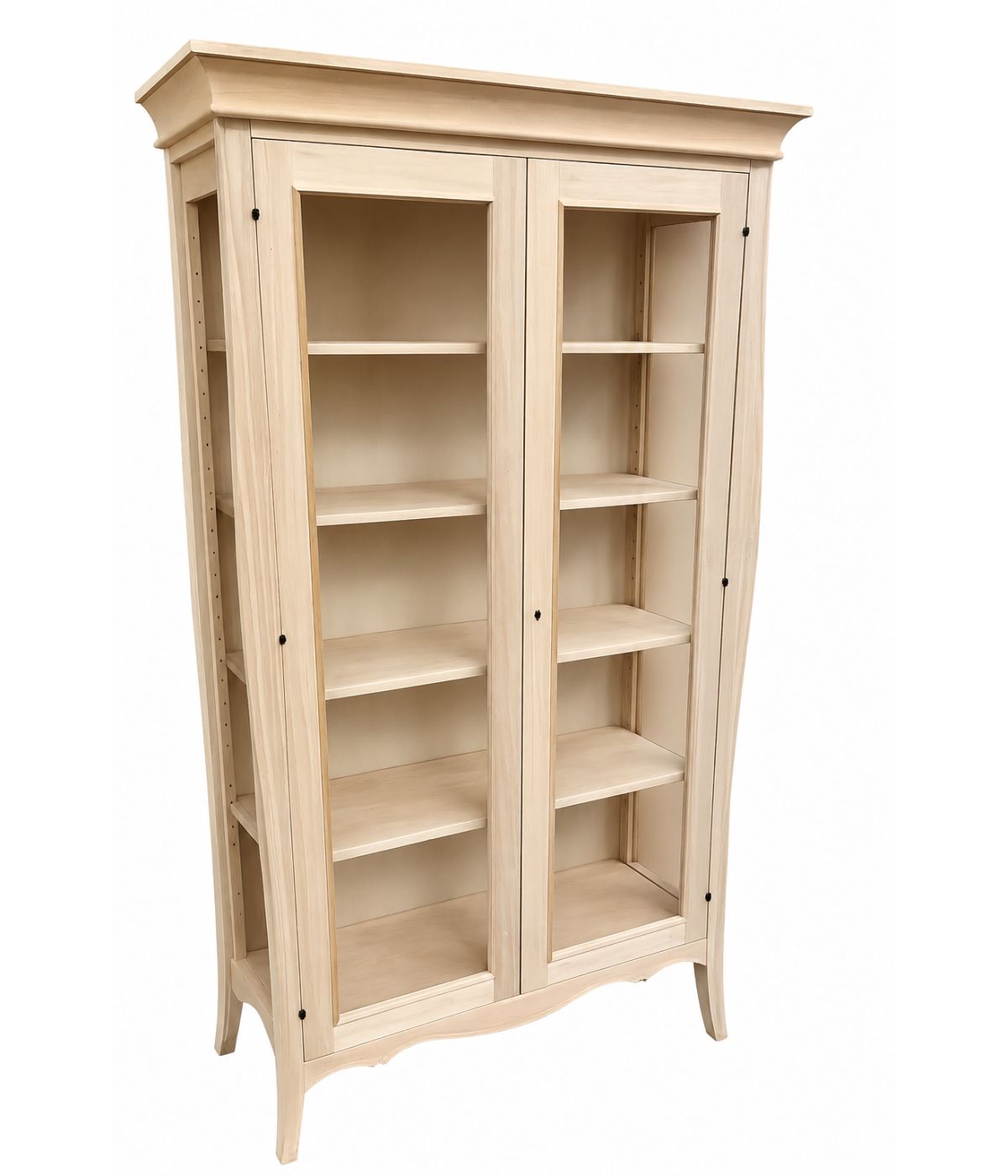 VETRINA CLASSICA BOMBATA 2 PORTE IN LEGNO GREZZO L.115 P.48 H.204 (3094)