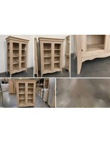 VETRINA CLASSICA BOMBATA 2 PORTE IN LEGNO GREZZO L.115 P.48 H.204 (3094)