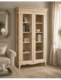 VETRINA CLASSICA BOMBATA 2 PORTE IN LEGNO GREZZO L.115 P.48 H.204 (3094)