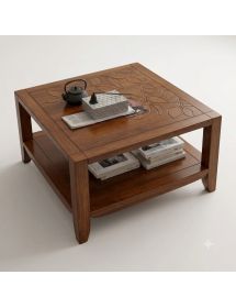 TAVOLINO CON DECORO FOGLIA LEGNO MASSELLO VARI COLORI 70X70X40