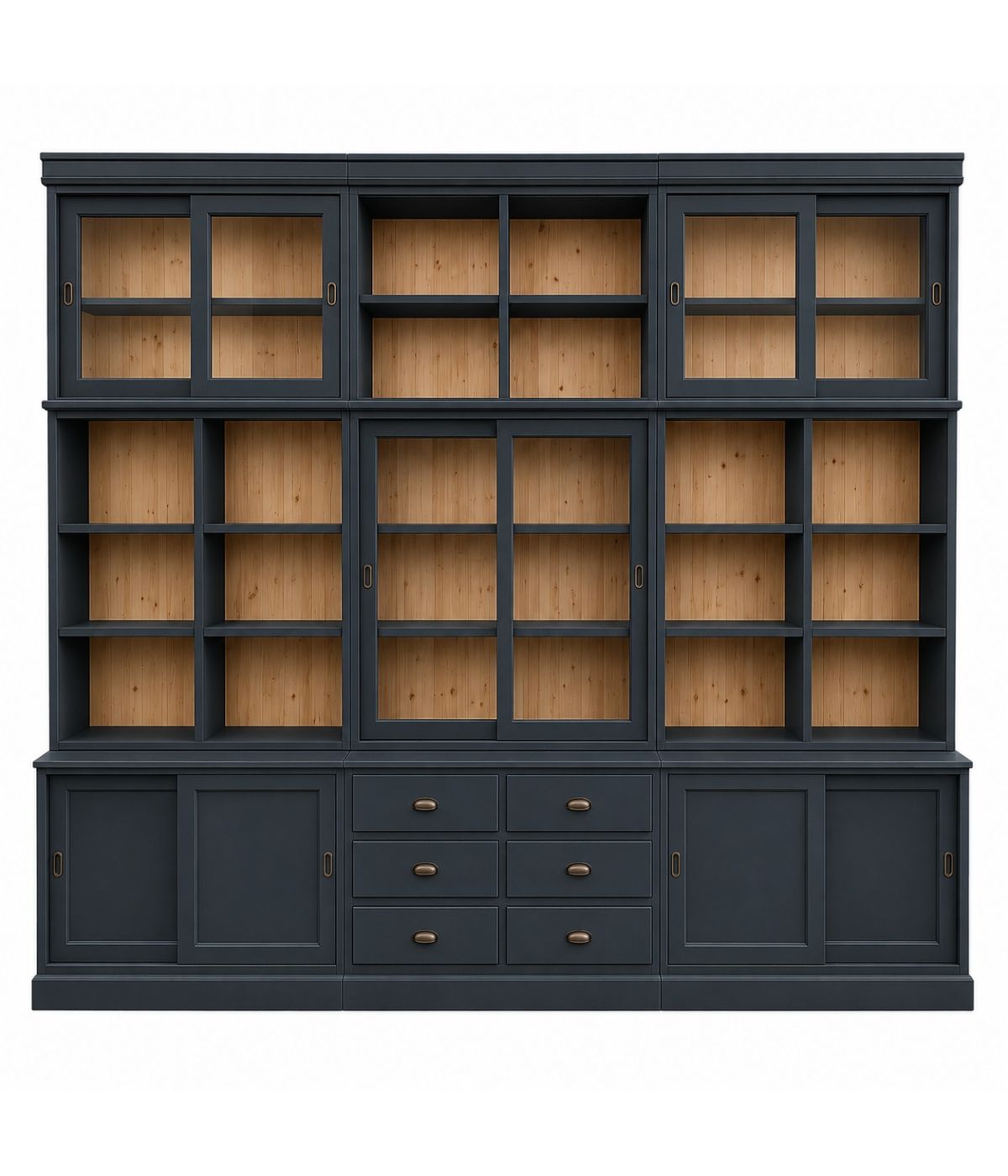 libreria parete attrezzata contemporanea legno abete bicolore 285x46x255