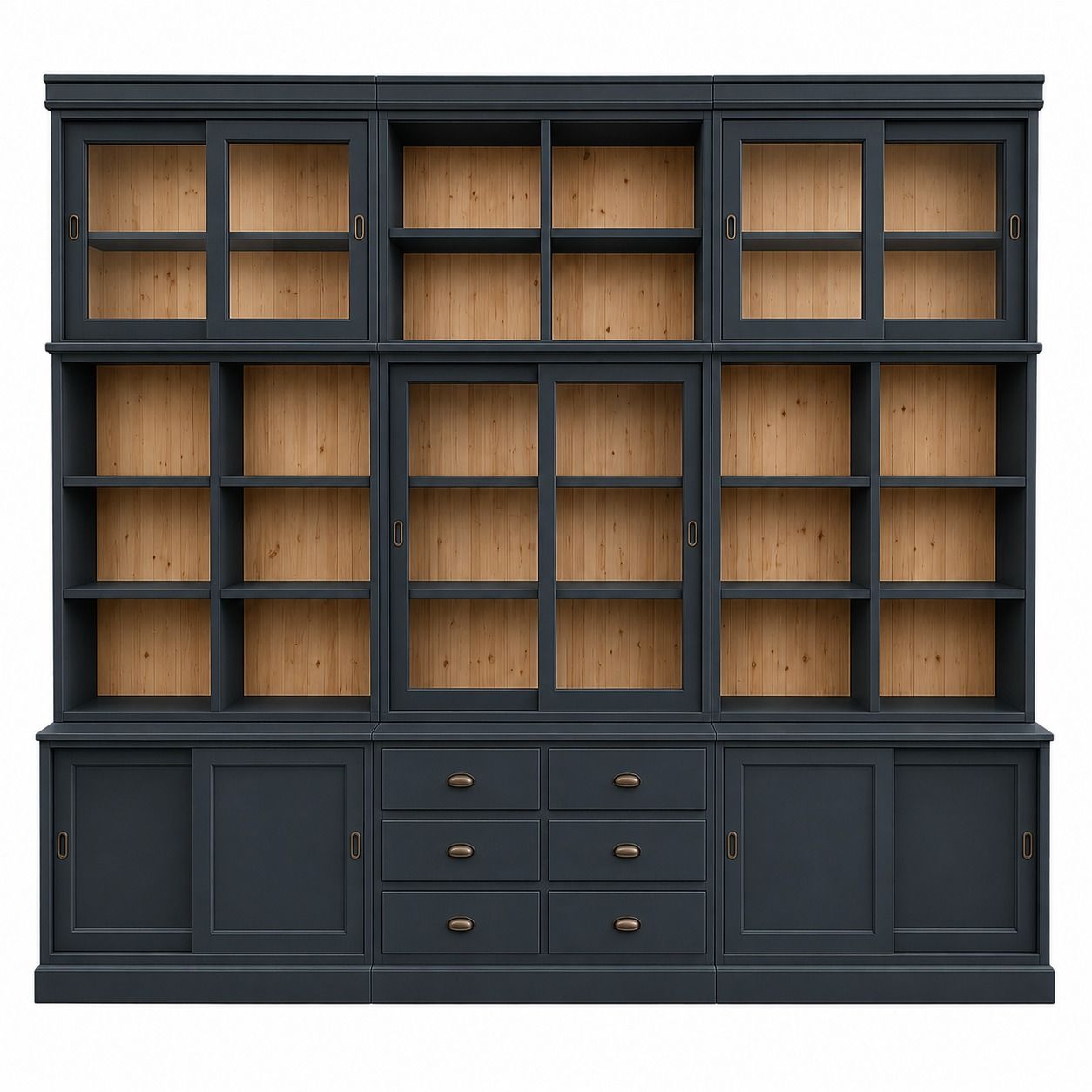 libreria parete attrezzata contemporanea legno abete bicolore 285x46x255