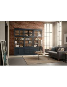 libreria parete attrezzata contemporanea legno abete bicolore 285x46x255