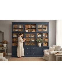 libreria parete attrezzata contemporanea legno abete bicolore 285x46x255