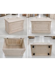 CASSAPANCA ARTE POVERA CON RUOTE IN LEGNO GREZZA L.78 P.47 H.51 (2133)