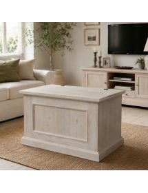 CASSAPANCA ARTE POVERA CON RUOTE IN LEGNO GREZZA L.78 P.47 H.51 (2133)