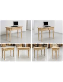 Scrivania 2 cassetti gambe tornite legno grezzo 105x55x80