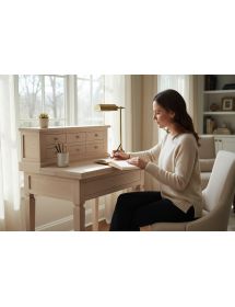 Scrivania 7 cassetti con piano estraibile legno grezzo 73X42X98