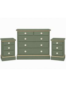 Gruppo 1 Cassettiera 2 Comodini Shabby verde e miele