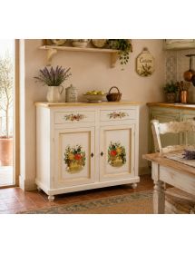 Credenza 2 Ante Legno Bianca Decorata filo ocra 104X43X98