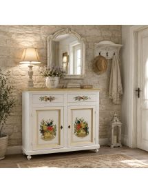 Credenza 2 Ante Legno Bianca Decorata filo ocra 104X43X98