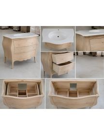 Mobile bagno 3 cassetti bombato con lavello legno grezzo 108x55x82