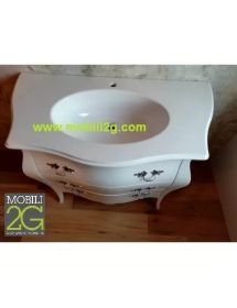Mobile bagno 3 cassetti bombato con lavello legno grezzo 108x55x82